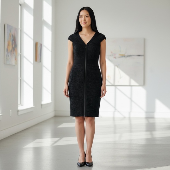 Dress barn Established 1962 Black Zip-Front Sheath Dress | Size 14 - Picture 16 of 16